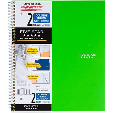 Mead Five Star Wirebound College Ruled Notebook - 2 Subject